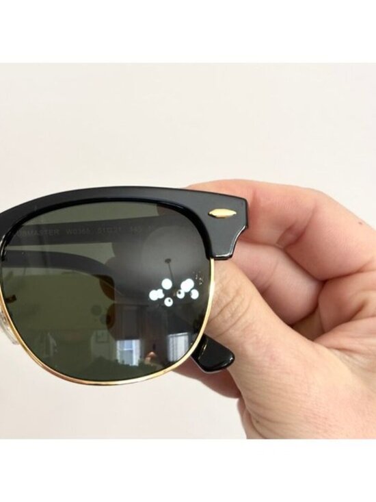 NEW Clubmaster Ray Ban ORB3016 Black on Gold Green Lens Sunglasses w/ Box main image 12